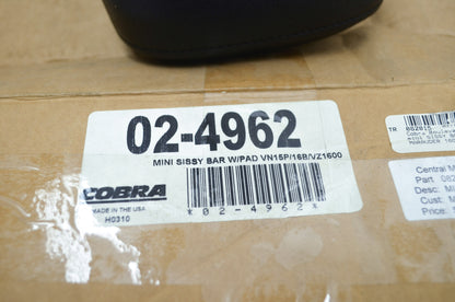 NEW Cobra Mini Sissy Bar & Pad Vulcan Marauder VN1600 VN1500 VZ1600 02-4962 NOS