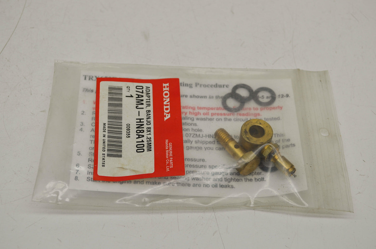 OEM Honda 07AMJ-HN8A100 Banjo Bolt 8X1.25 NOS