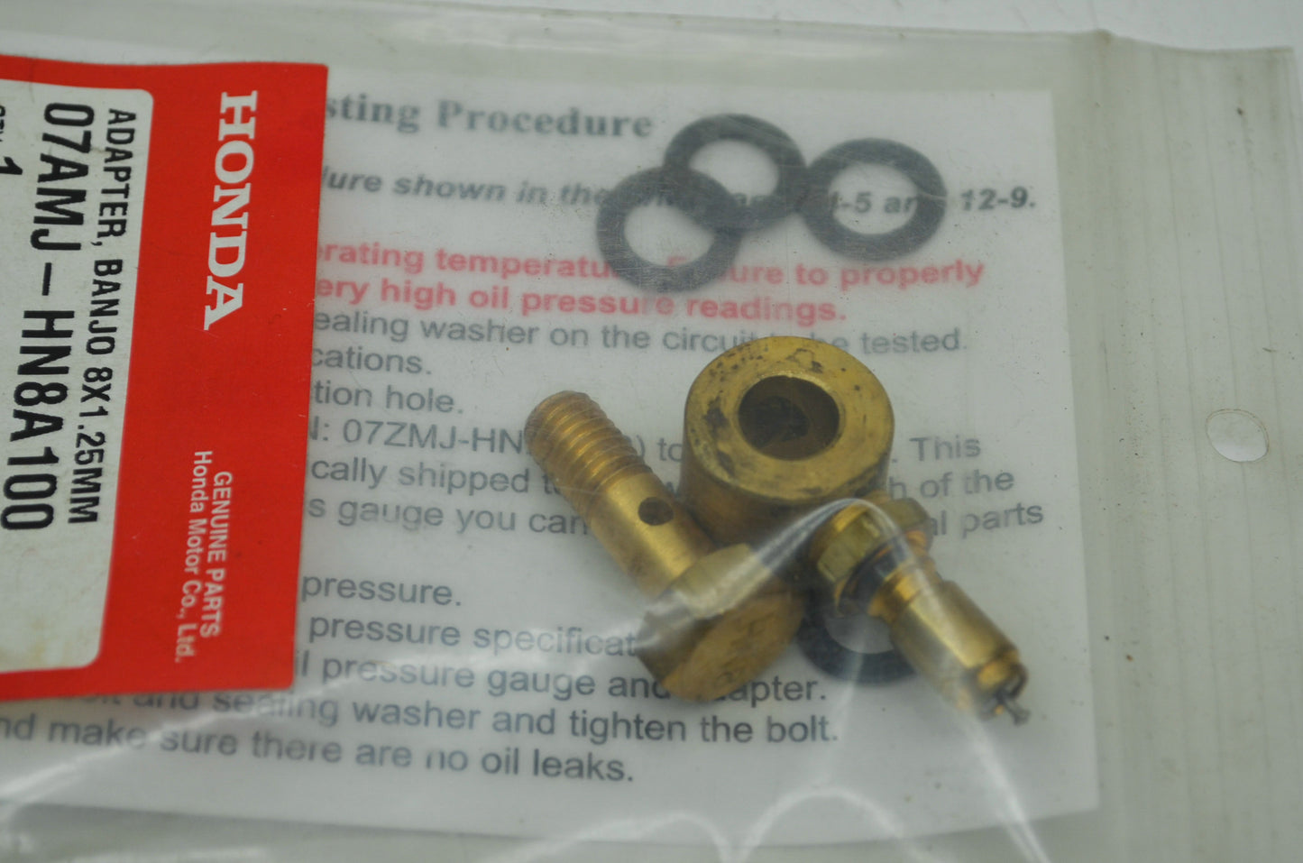 OEM Honda 07AMJ-HN8A100 Banjo Bolt 8X1.25 NOS