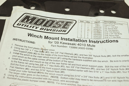 NEW Moose Utility Division Winch Mount Mule Kawasaki UTV 4505-0398 NOS