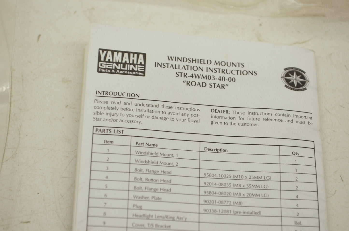 OEM Yamaha STR-4WM03-40-00 Windshield Mounting NOS
