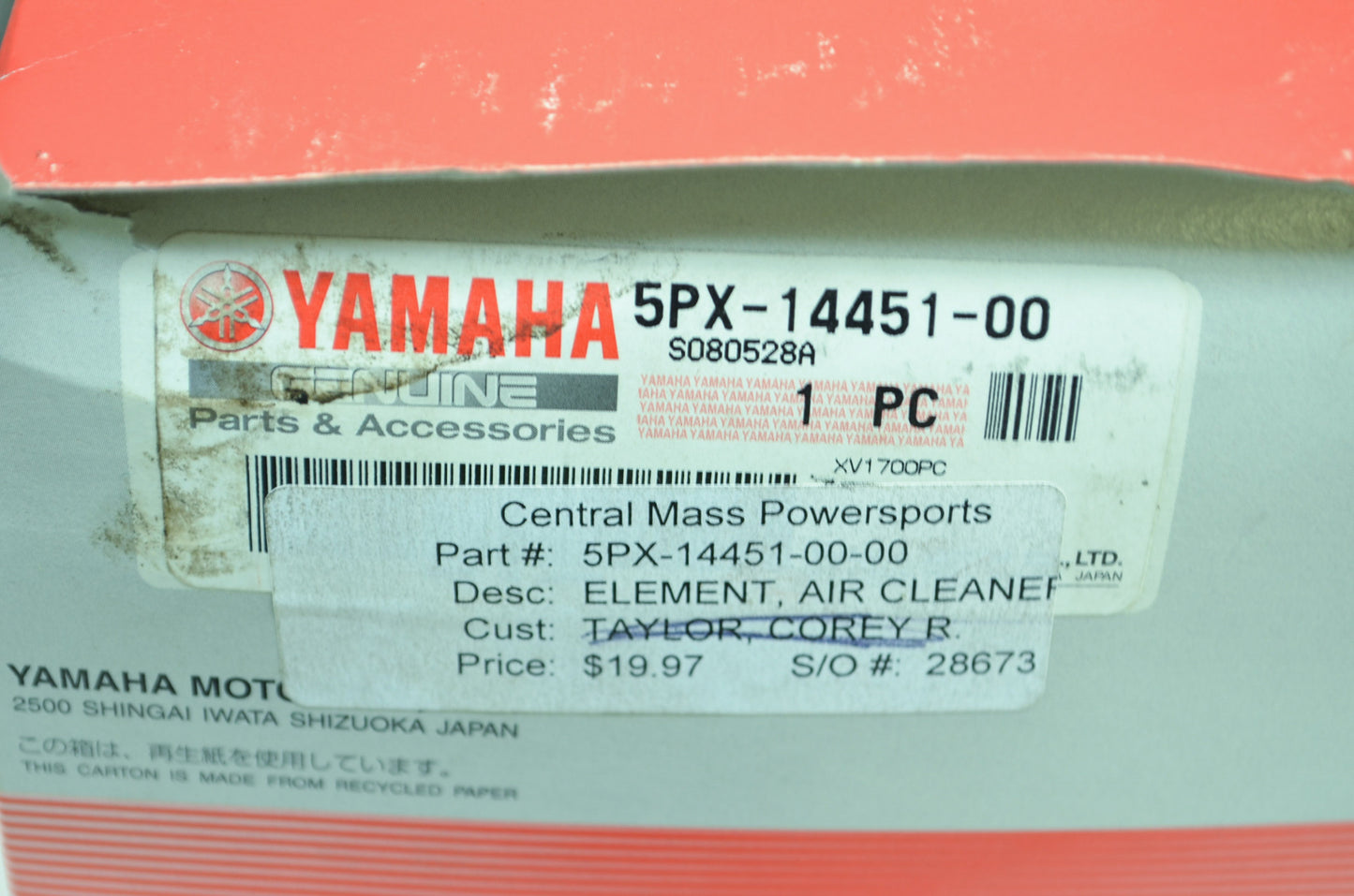 OEM Yamaha 5PX-14451-00-00 Air Cleaner Element NOS