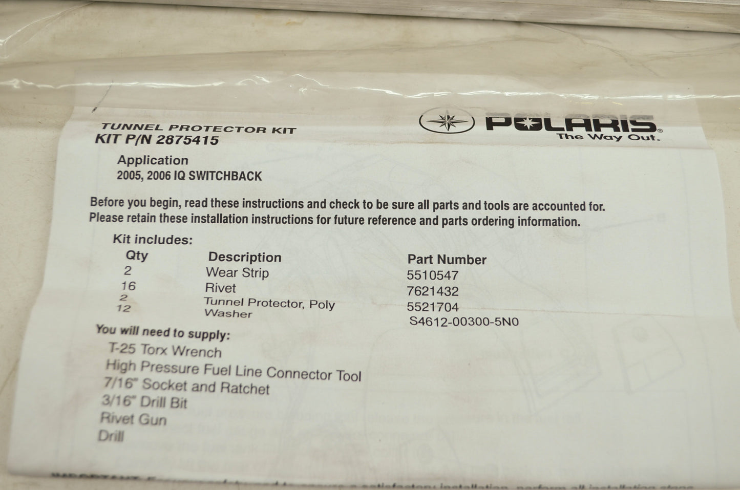 NEW OEM Polaris Tunnel Protector Kit 121' Switchback Fusion Touring 2875415 NOS