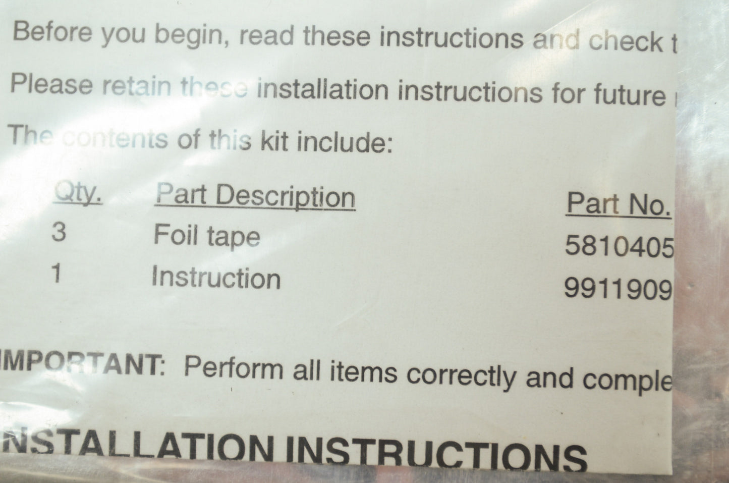 New OEM Polaris 2200356 Tape Foil Kit NOS