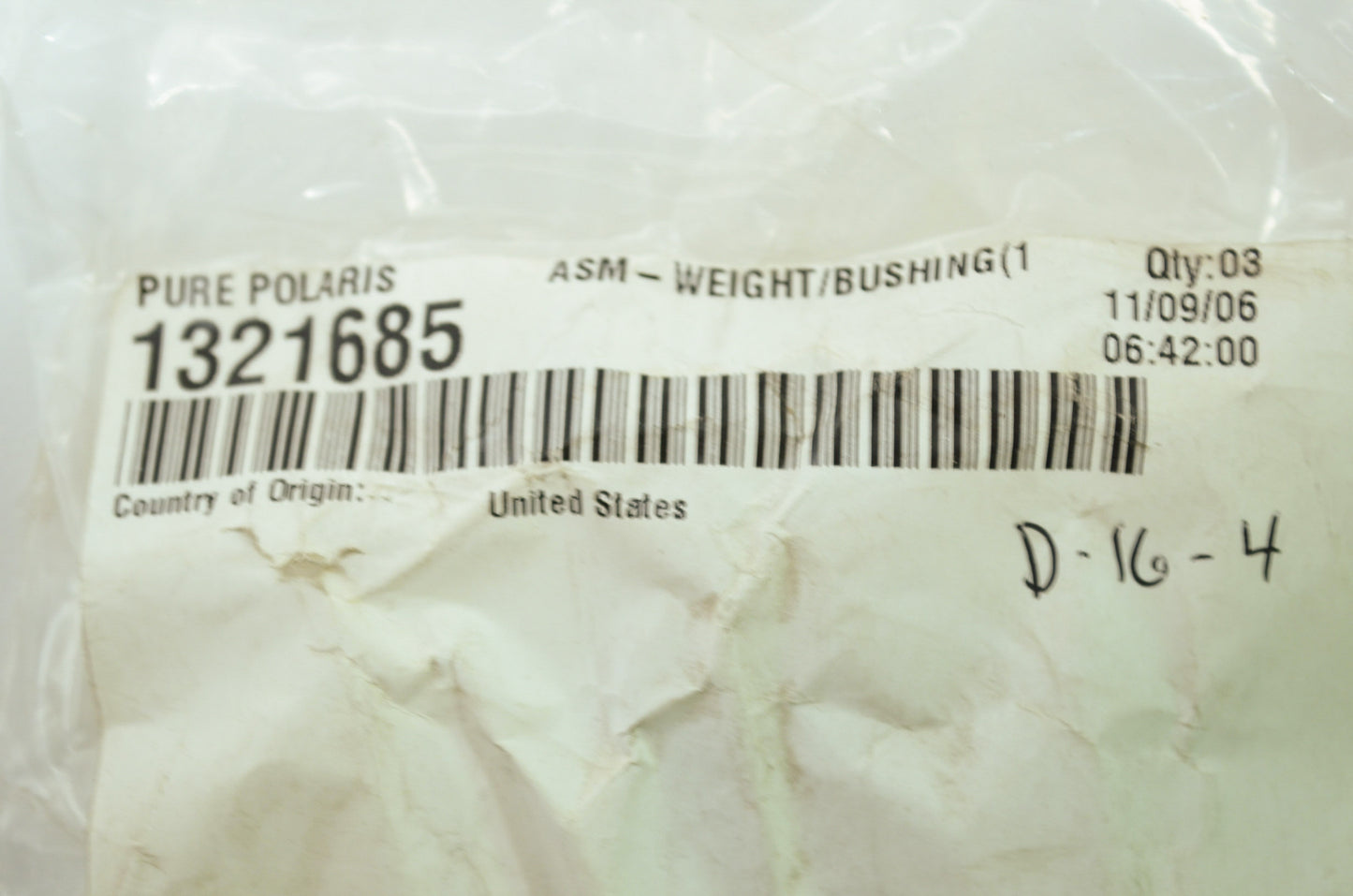 OEM Polaris 1321685 Bushing Weight Assembly 10-54 Qty 3 NOS