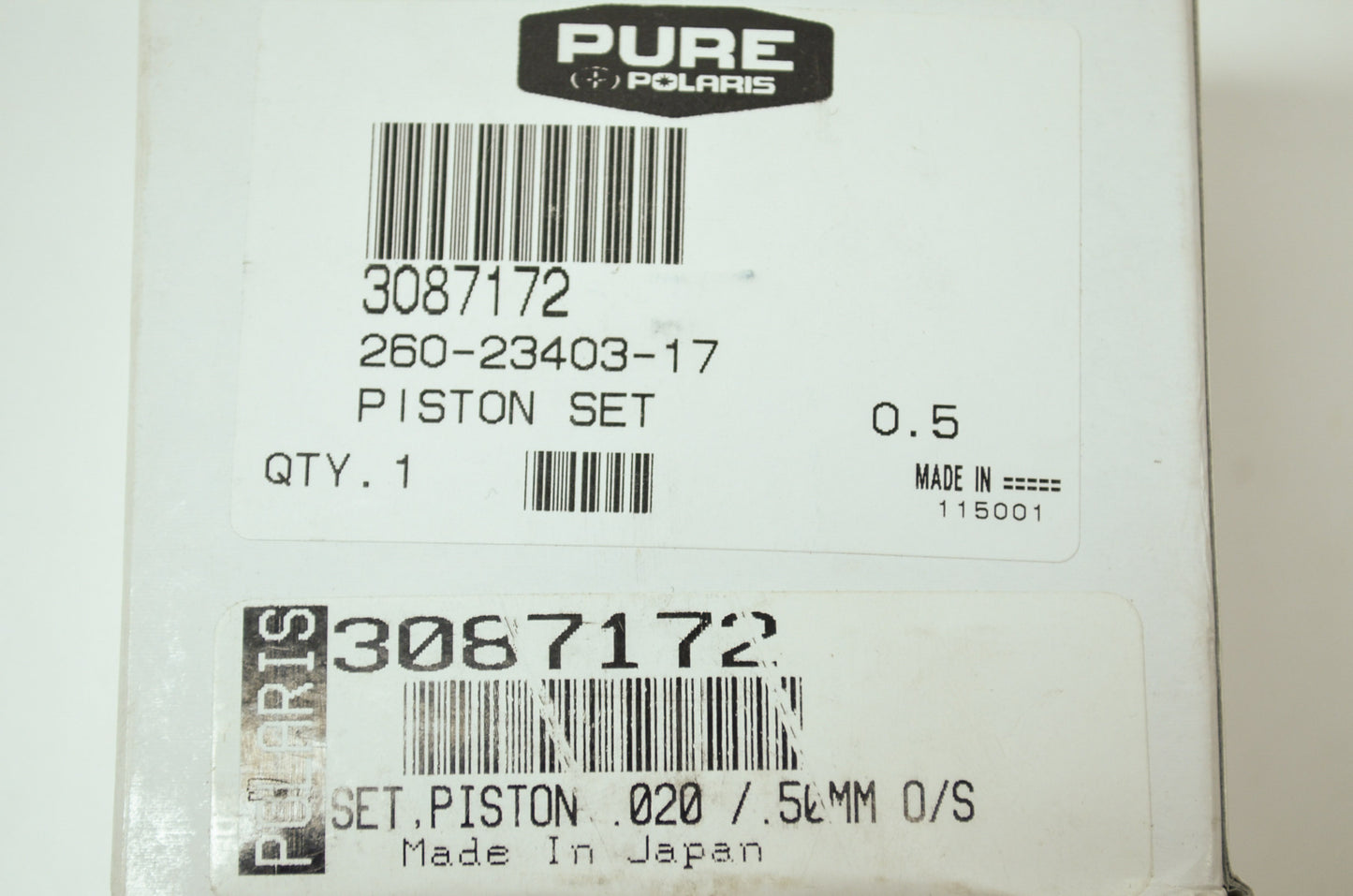 OEM Polaris 3087172 Piston Set .020"/.50MM O/S NOS