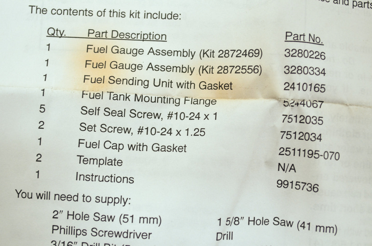 NEW OEM Polaris Electric Fuel Gauge Sending Unit 2872556 NOS