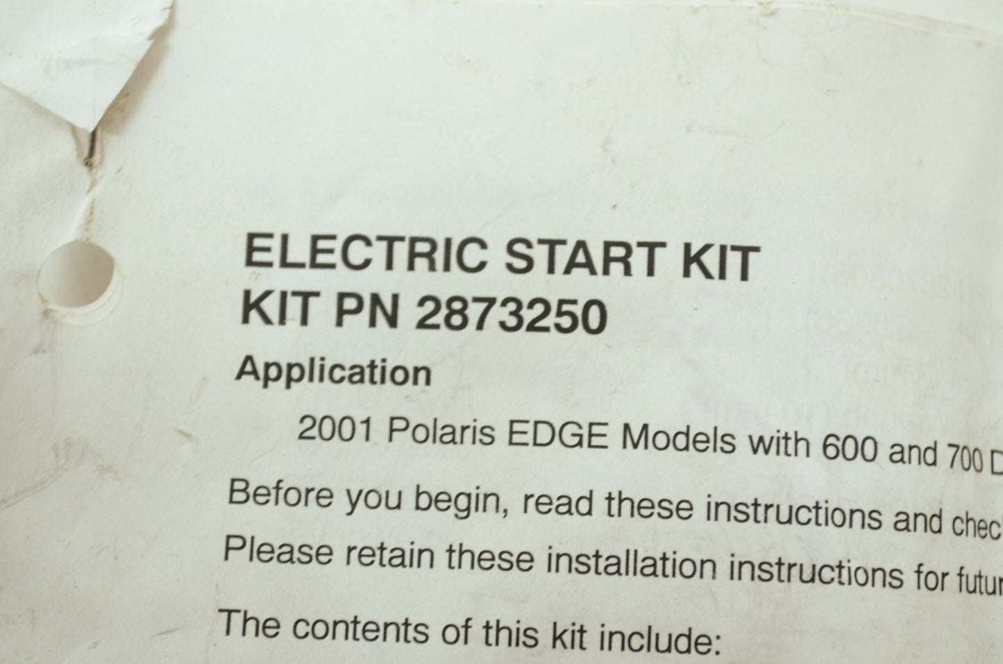 NEW OEM Polaris Electric Start Kit 2001 Edge 600 700 2873250 NOS