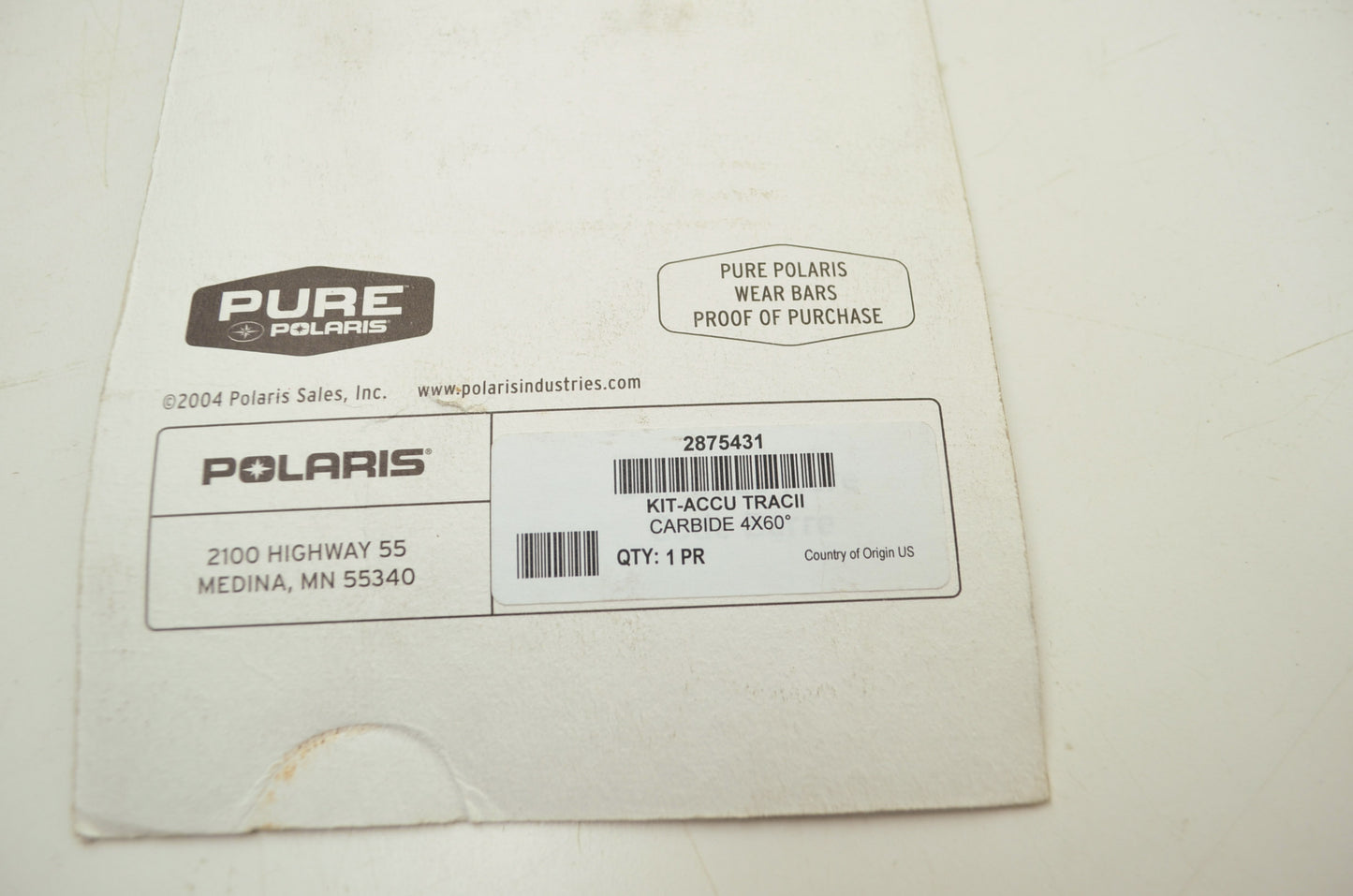 NEW OEM Polaris Accu Trac II Carbide 4'x60 Degree Fusion Classic Touring 2875431