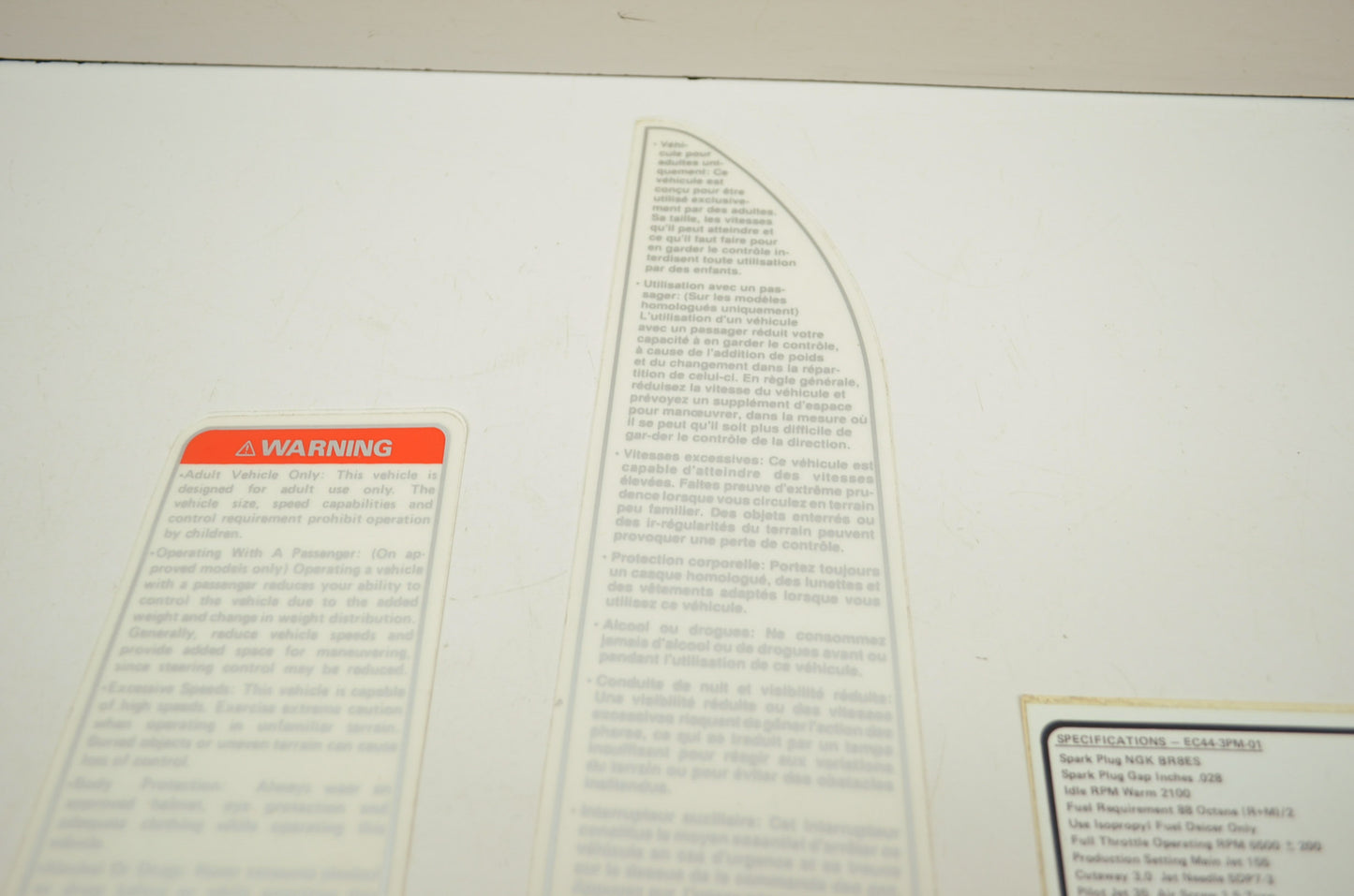 NEW OEM 1991 Polaris Sport Warning Decals Stickers NOS