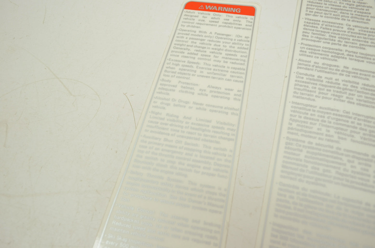 NEW OEM 1991 Polaris Sport Warning Decals Stickers NOS