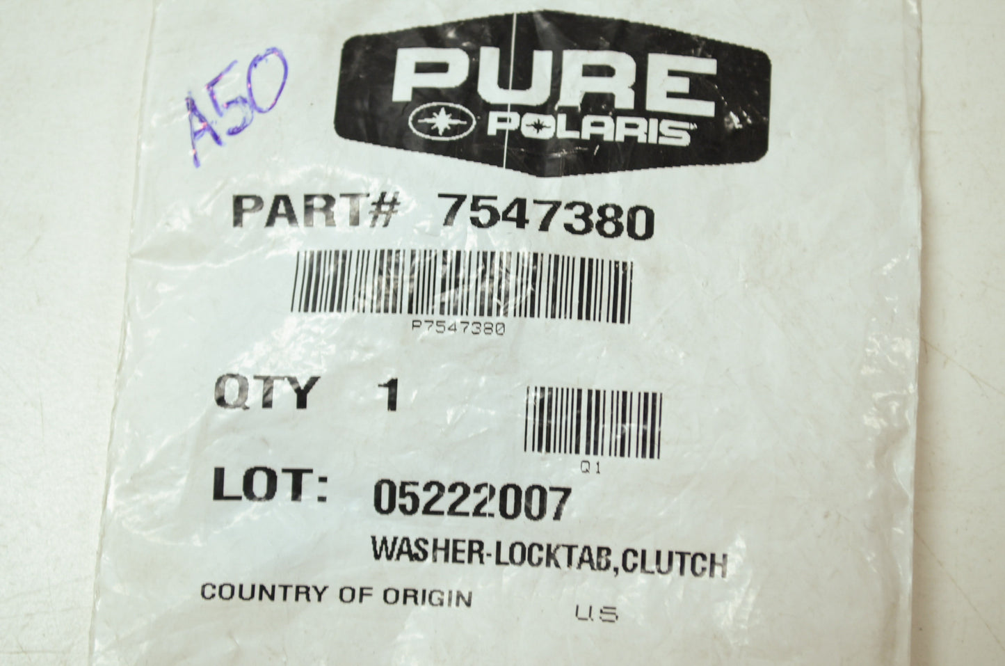 OEM Polaris 7547380 Clutch Tab Lock Washer NOS