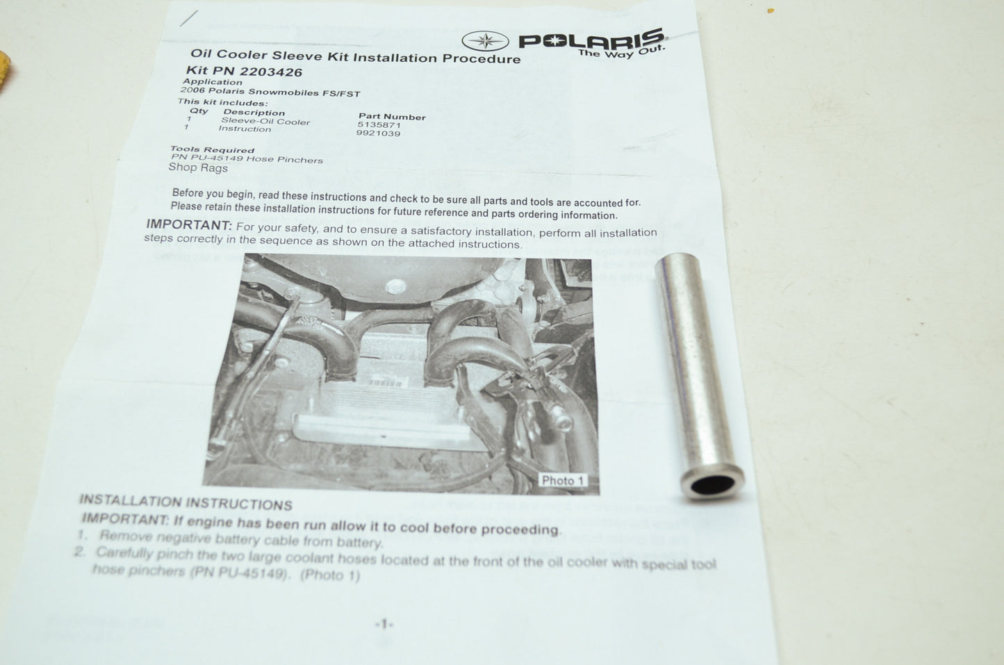 NEW OEM Polaris Oil Cooler Sleeve 2006 FS/T 2203426 NOS