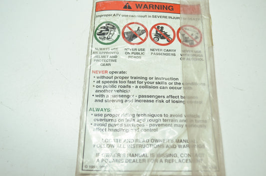 NEW OEM Polaris Warning Decal Sportsman 500 Xplorer Scrambler 7079083 NOS