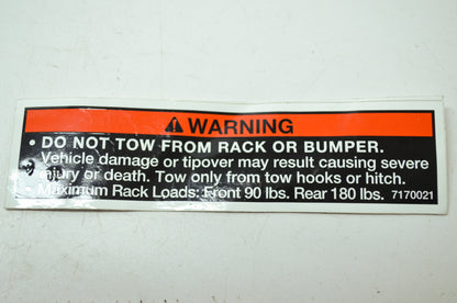 OEM Polaris 7170021 Front/Rear Rack Warning Decal NOS