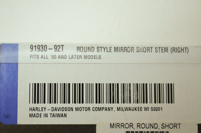 OEM Harley-Davidson 91930-92T Short Round Mirror NOS