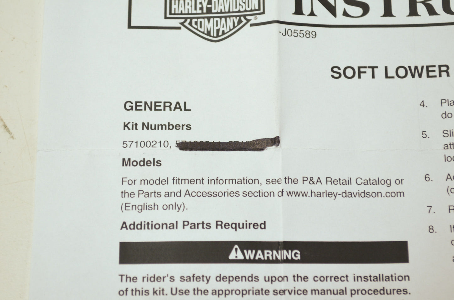 OEM Harley-Davidson 57100210 Lower Fairing Kit NOS