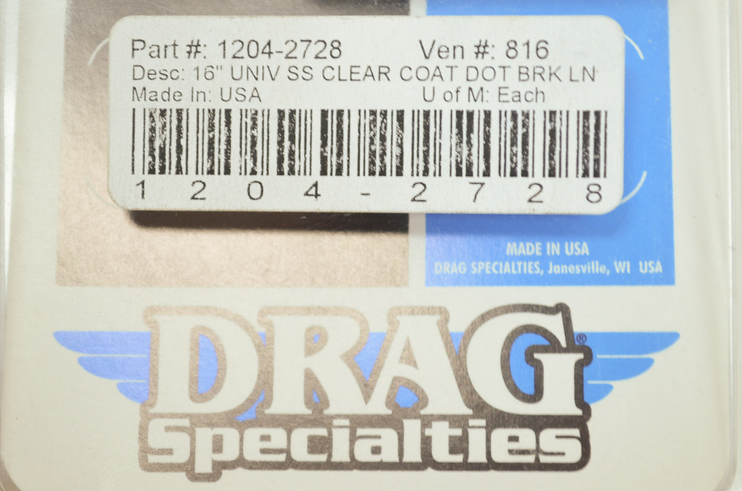 NEW Drag Specialties 16' Universal Brake Line 1204-2728 NOS