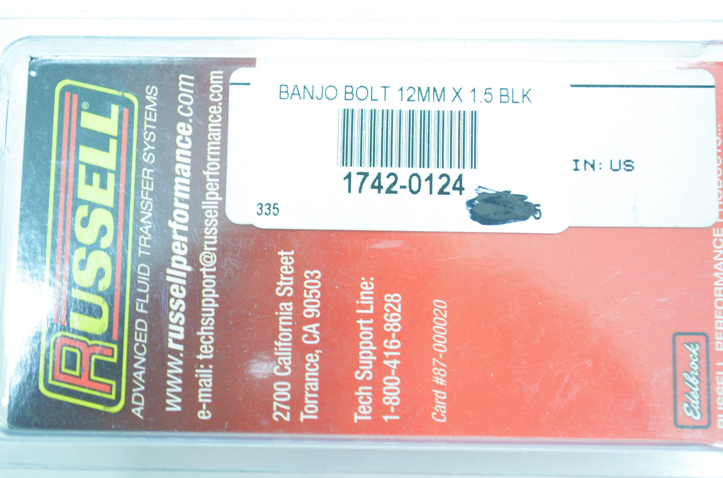 12mm x 1.5' Black Banjo Bolt NOS