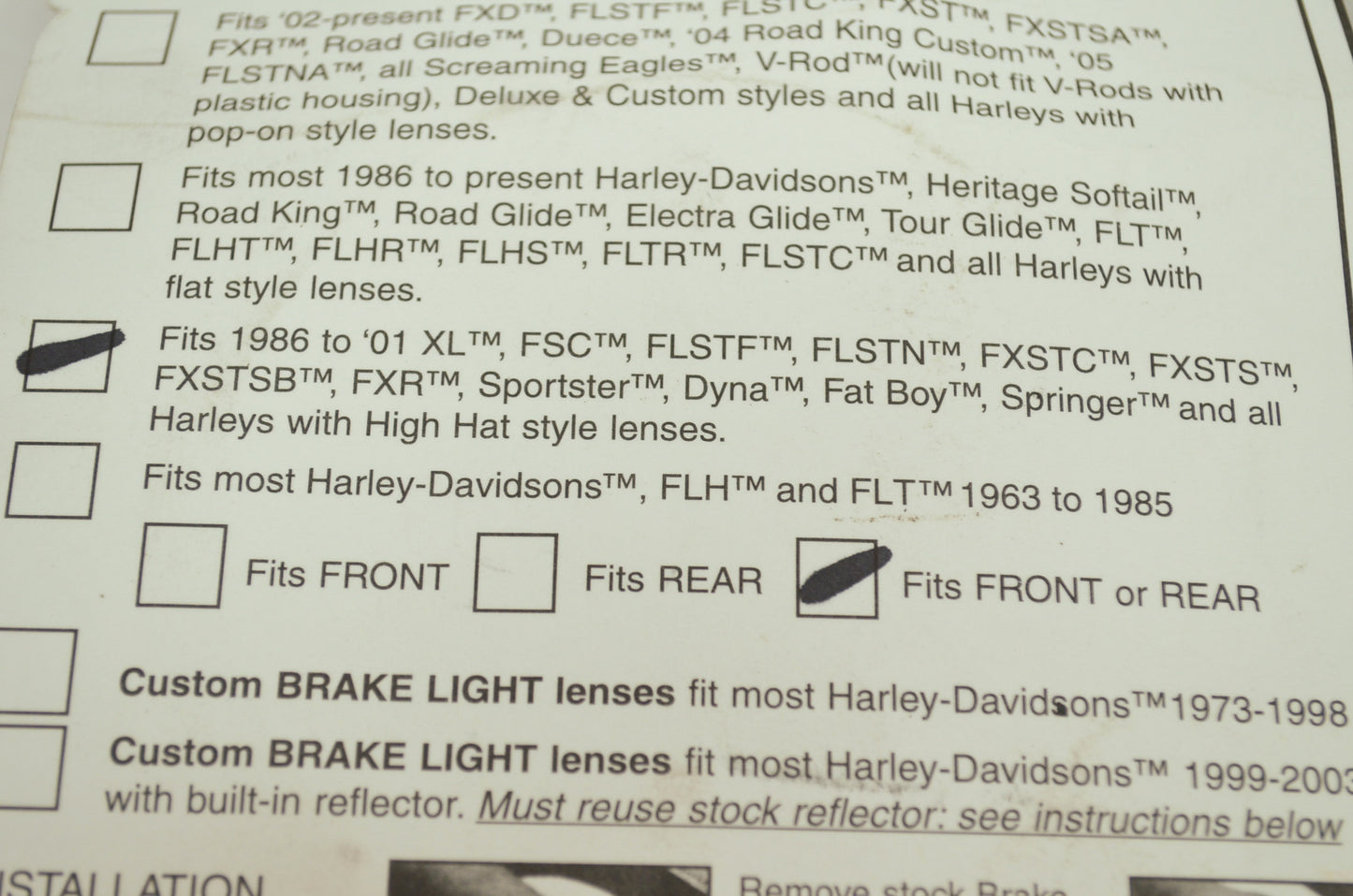 Custom Brake Light Lenses XL Dyna FXR NOS
