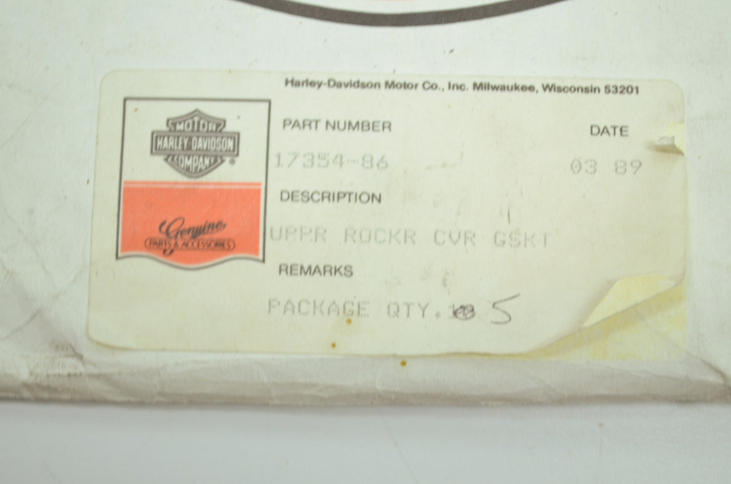 OEM Harley-Davidson 17354-86 Top Rocker Cover Spacer Gasket NOS