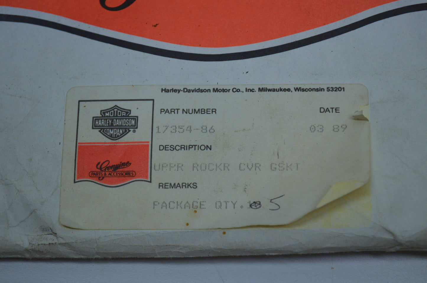 OEM Harley-Davidson 17354-86 Top Rocker Cover Spacer Gasket NOS