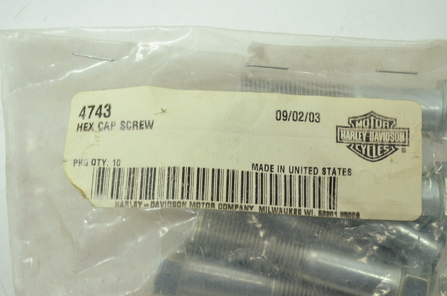 OEM Harley-Davidson 4743 Hex Cap Screw Qty 7 NOS