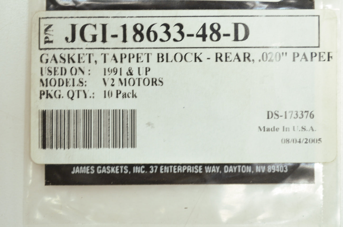Rear Tappet Block Gasket 91-99 EVO Harley Davidson Qty 5 NOS
