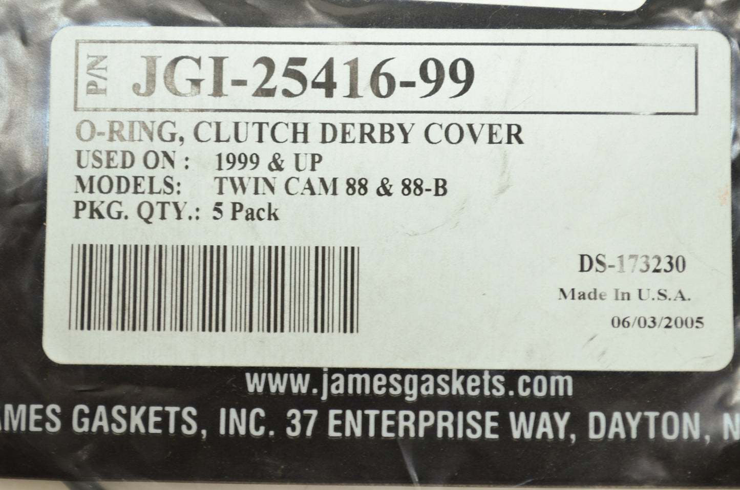 James Gaskets JGI-25416-99 Clutch Derby Cover O Ring NOS