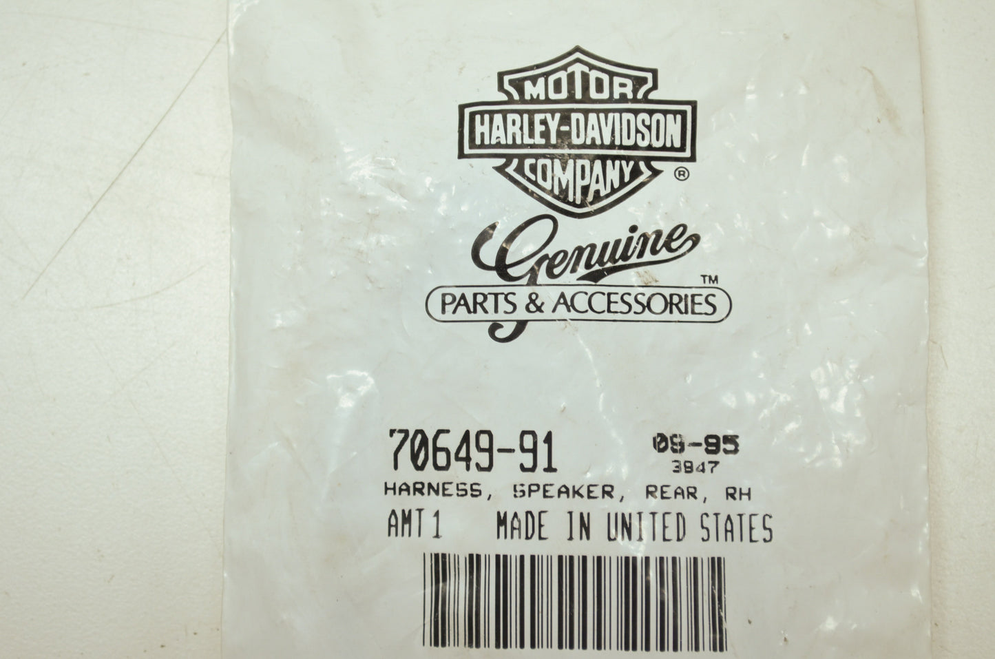 OEM Harley-Davidson 70649-91 Right Rear Speaker Harness NOS