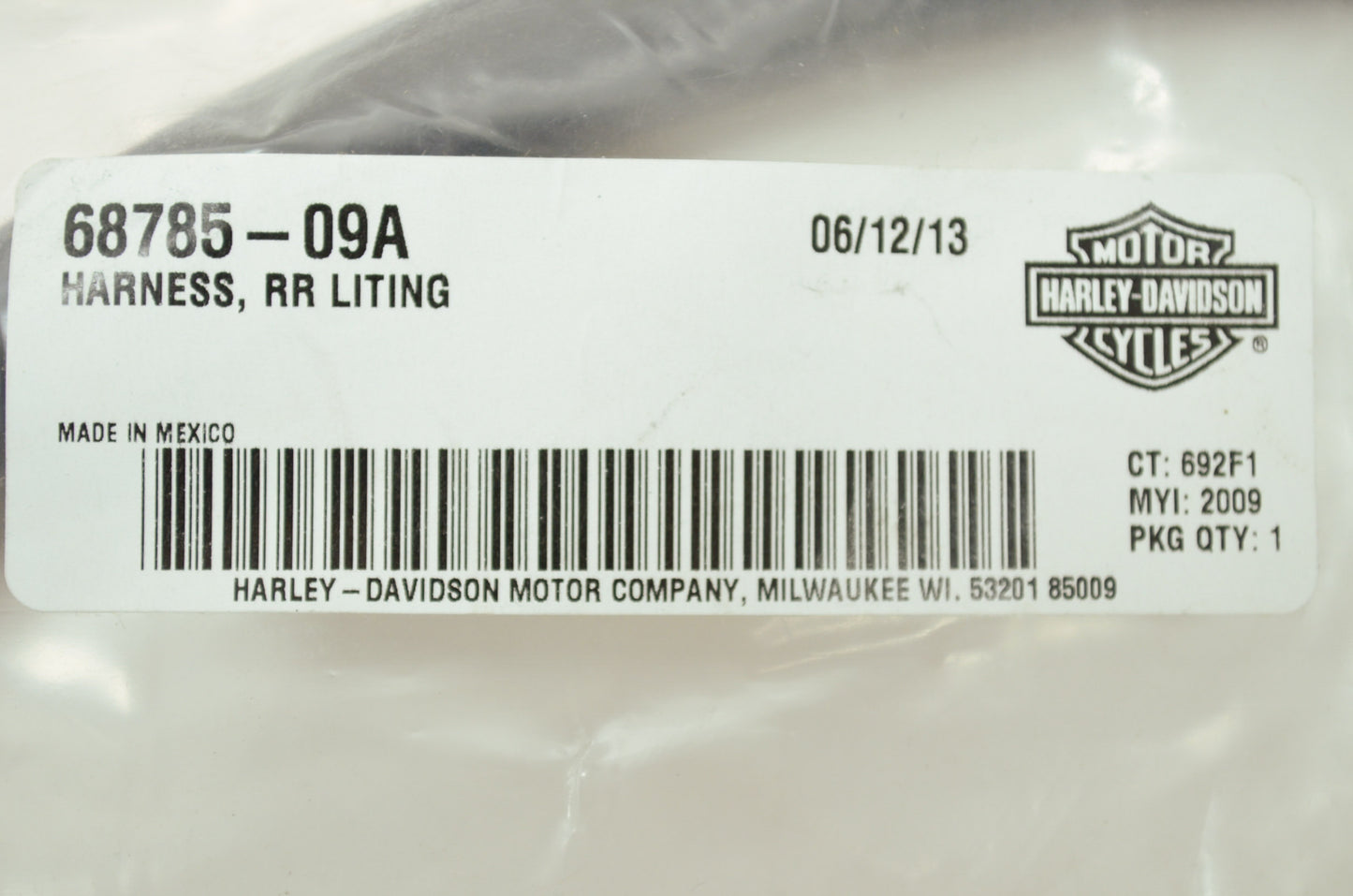 OEM Harley-Davidson 68785-09A Rear Lighting Harness NOS
