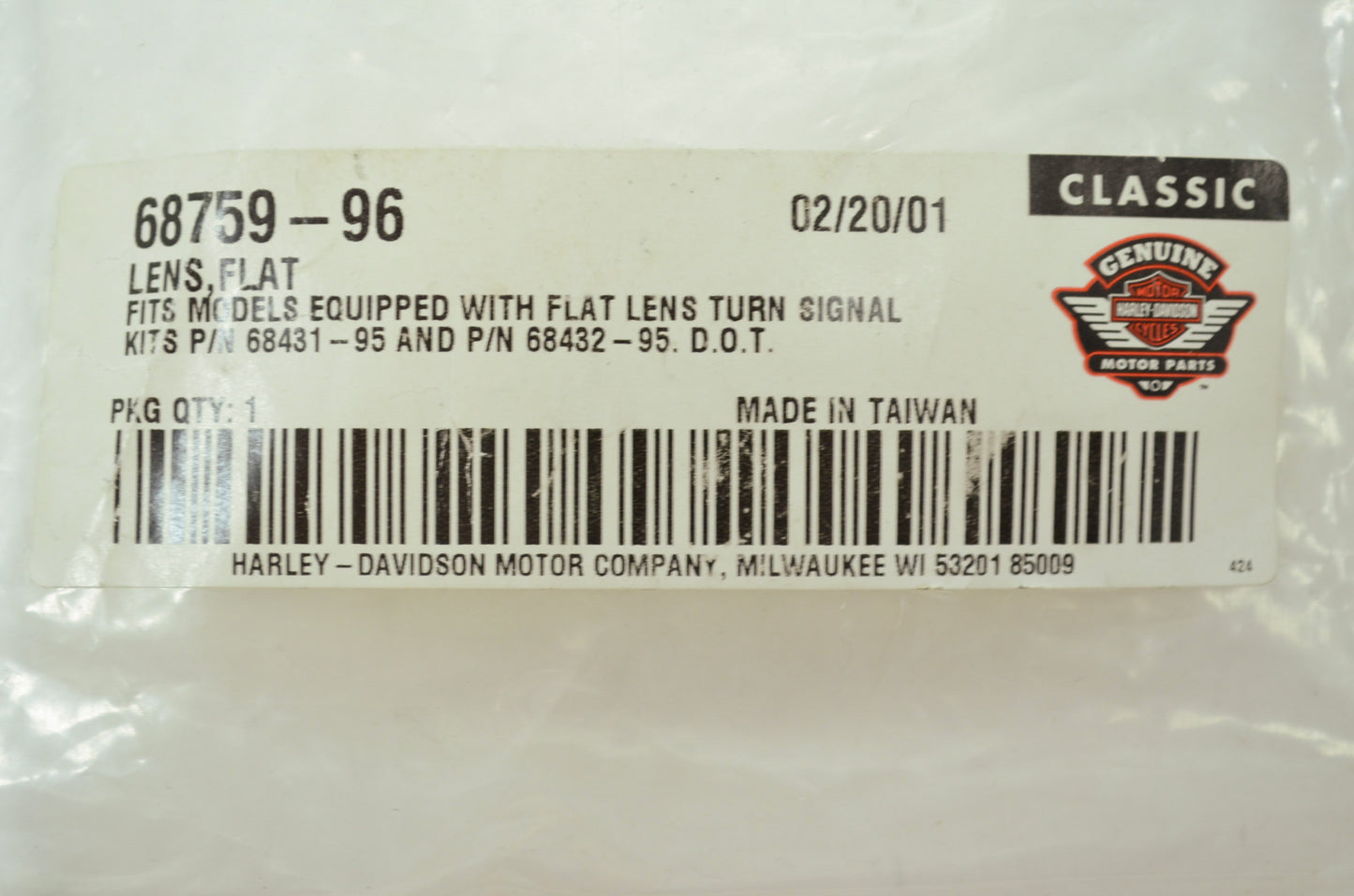 OEM Harley-Davidson 68759-96 Flat Lens Qty 2 NOS