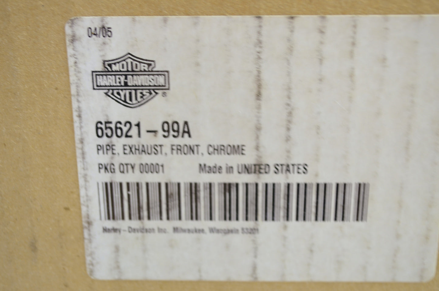 OEM Harley-Davidson 65621-99A Chrome Front Exhaust Pipe NOS