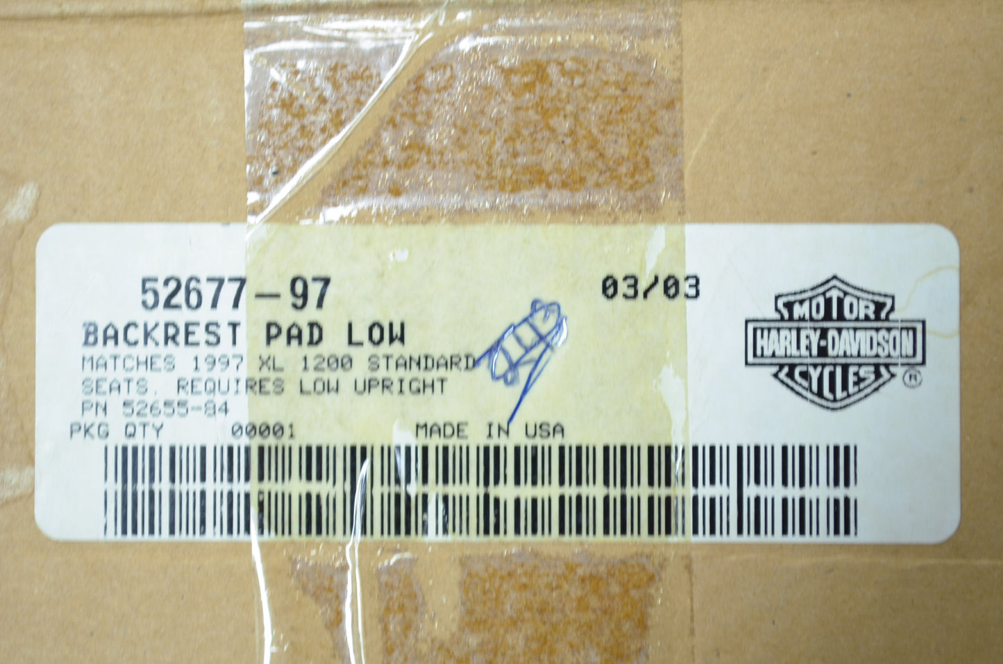OEM Harley-Davidson 52677-97 Low Backrest Pad NOS