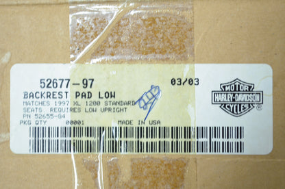 OEM Harley-Davidson 52677-97 Low Backrest Pad NOS
