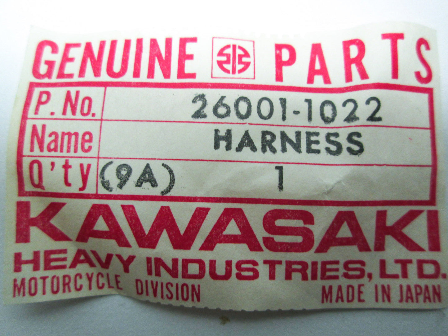 OEM Kawasaki 26001-1022 Center Harness NOS
