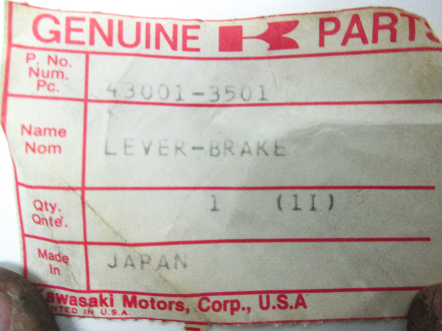 NEW OEM Kawasaki Brake Lever Snowmobile Intruder 43001-3501 NOS