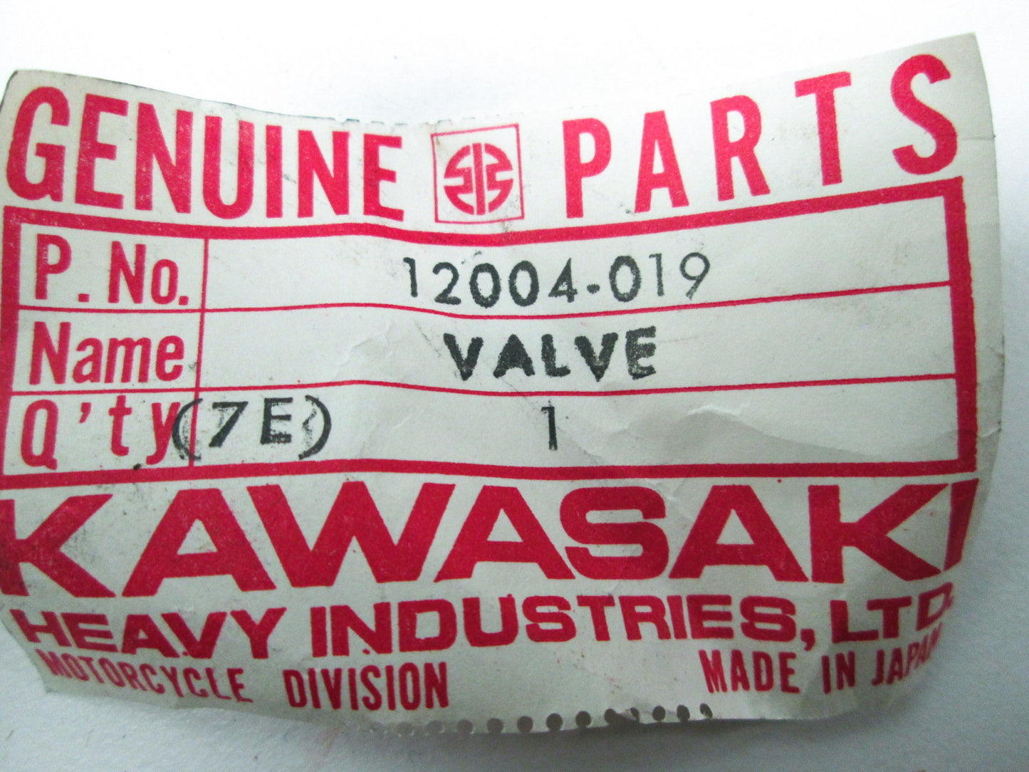 OEM Kawasaki 12004-019 Inlet Valve NOS