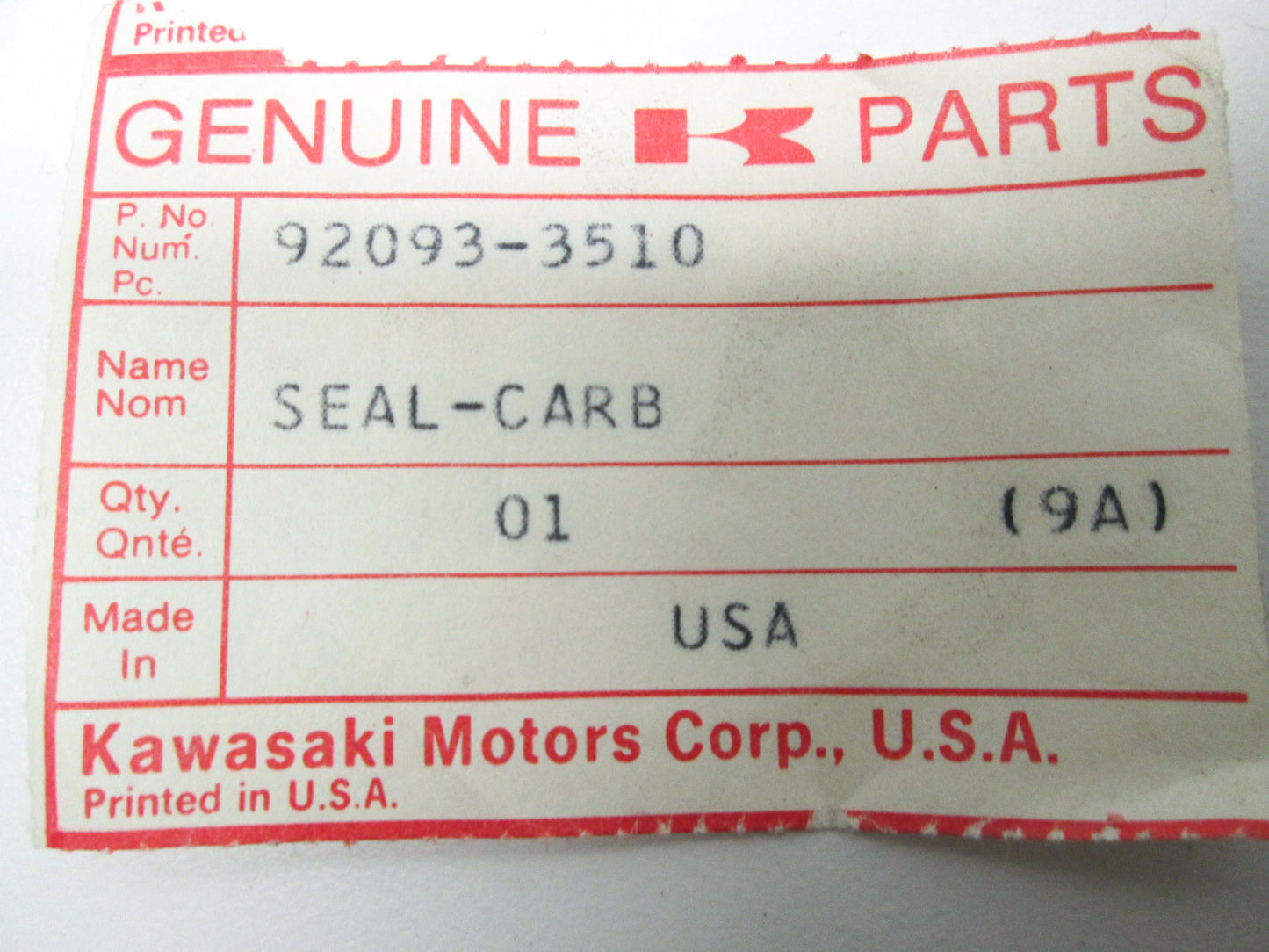 NEW OEM Kawasaki Carb Seal 36mm Snowmobile Grand Prix 92093-3510 NOS