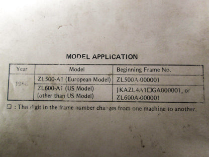OEM Kawasaki 99924-1073-51 Service Manual Supplement ZL600A