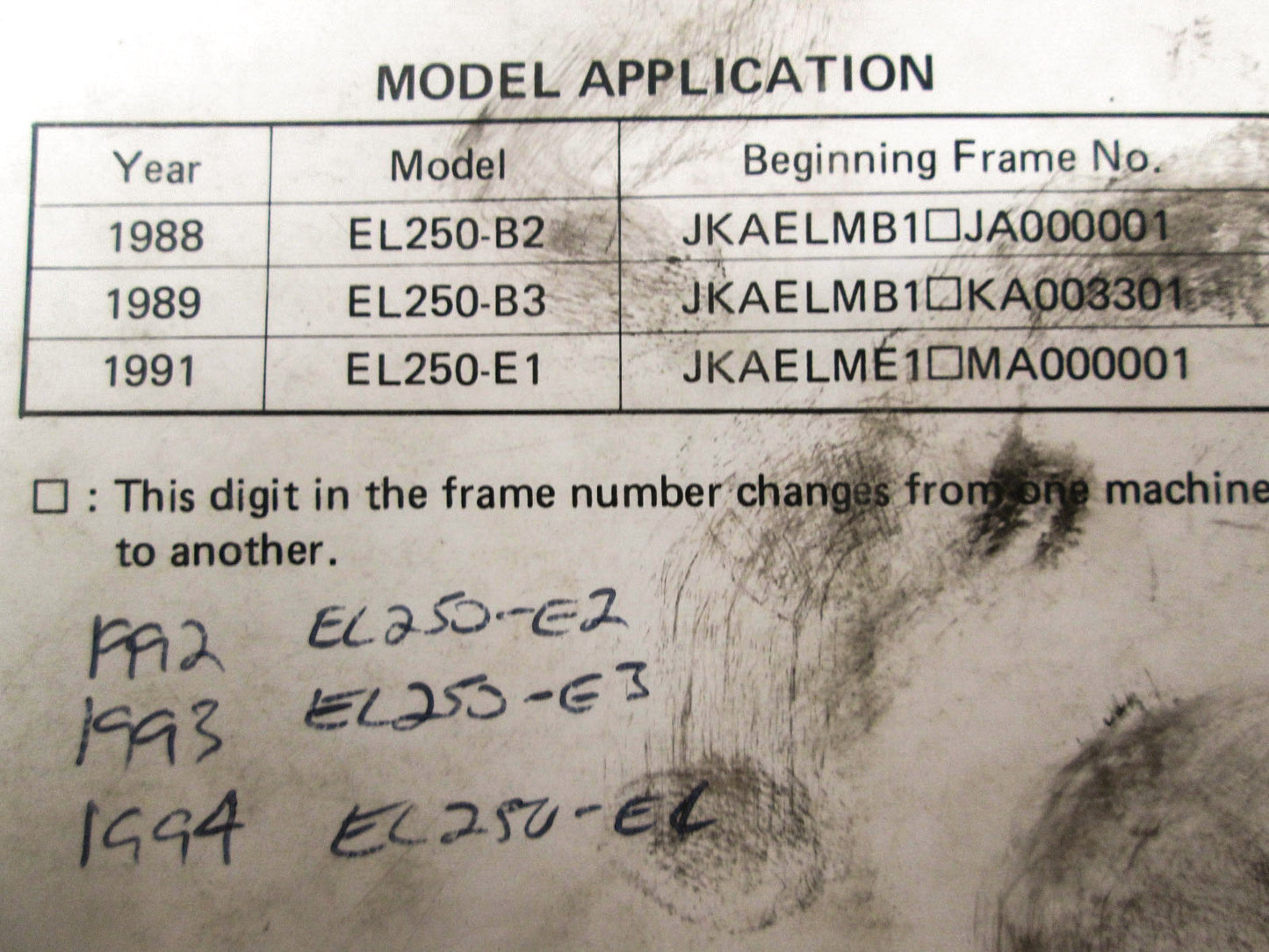 OEM Kawasaki 99924-1093-52 Service Manual Supplement EL250B/E