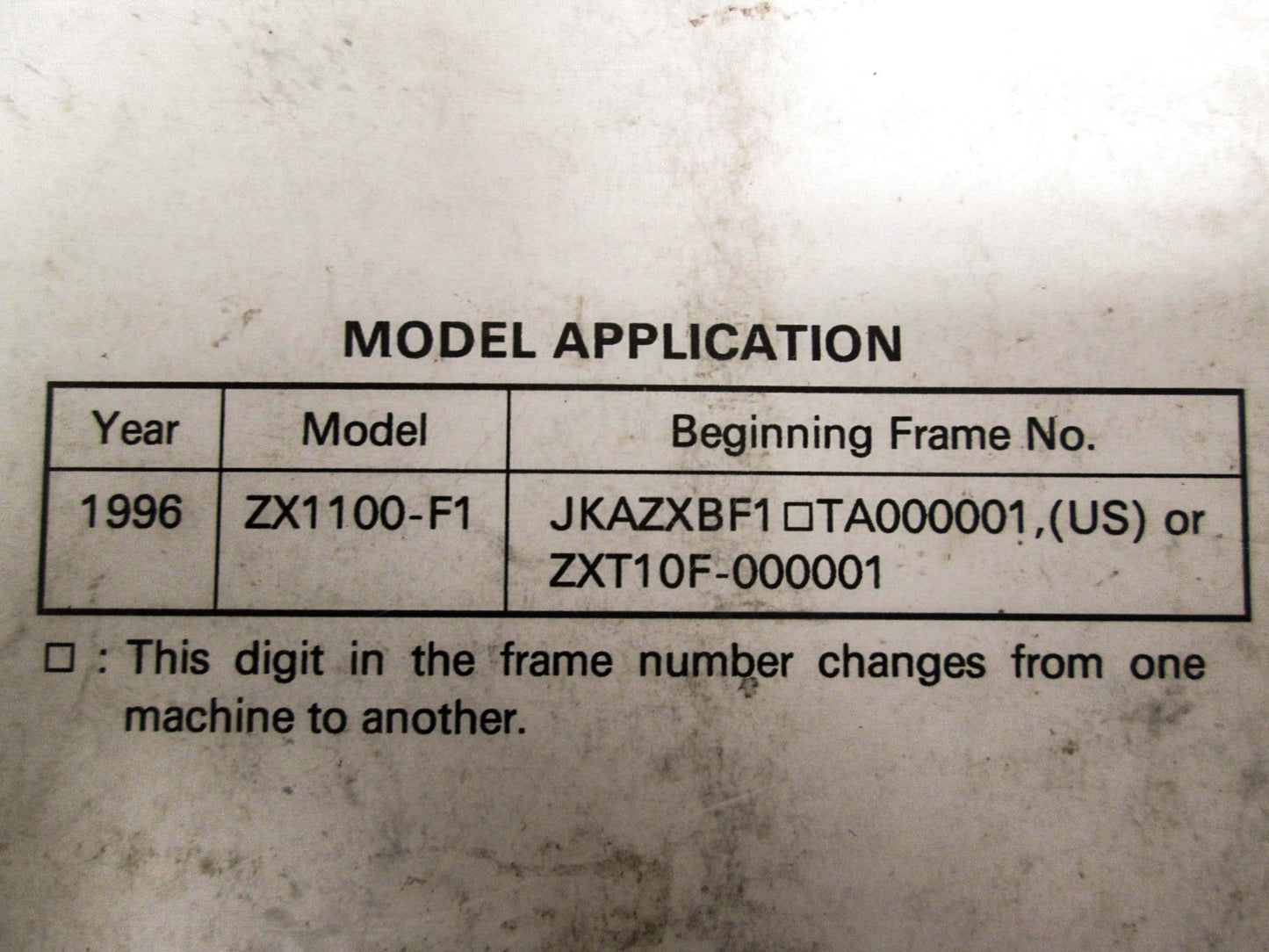 OEM Kawasaki 99924-1192-51 Service Manual Supplement ZX1100F1