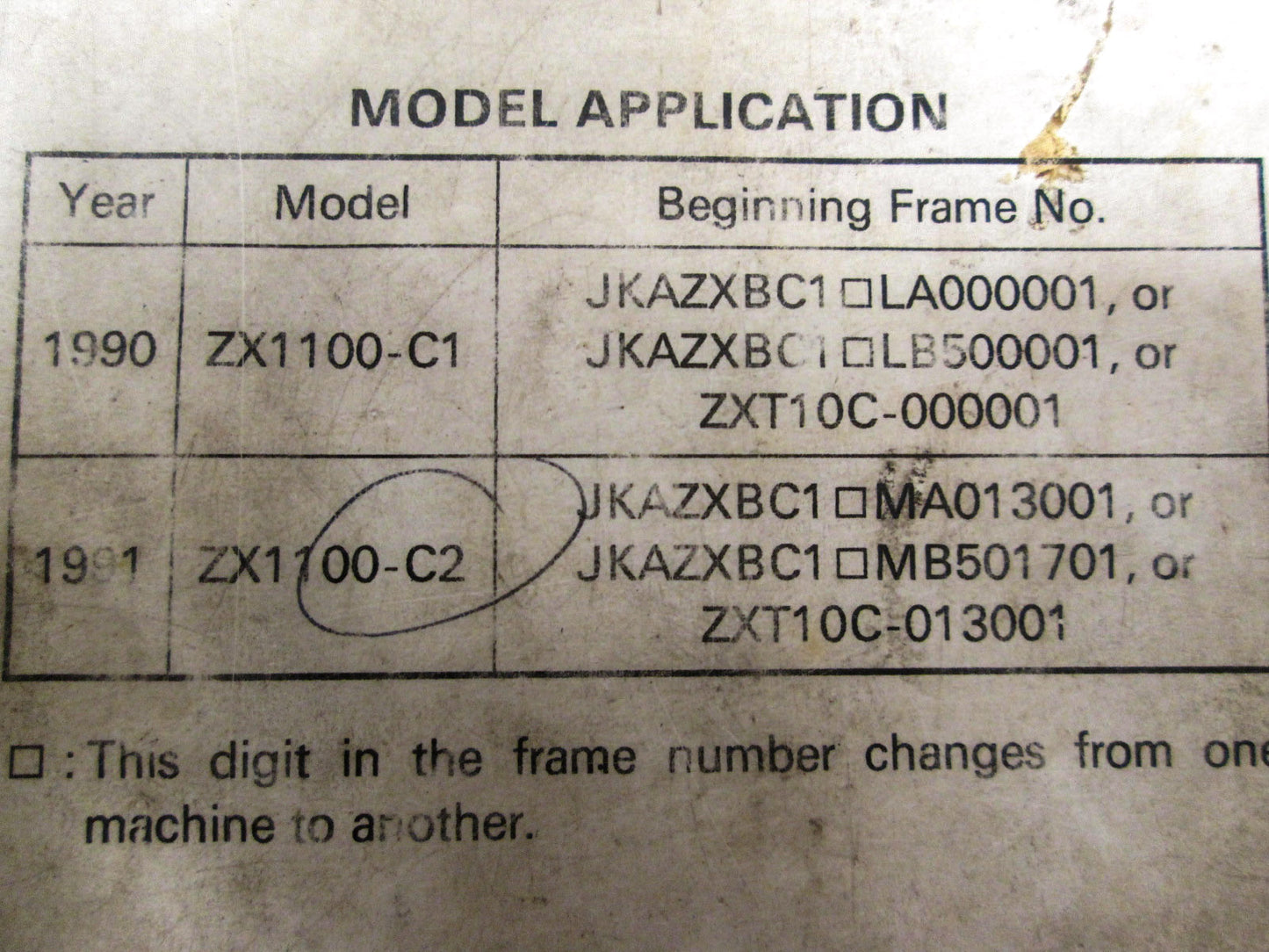 OEM Kawasaki 99924-1127-52 Service Manual Supplement ZX1100C