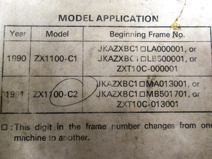 OEM Kawasaki 99924-1127-52 Service Manual Supplement ZX1100C