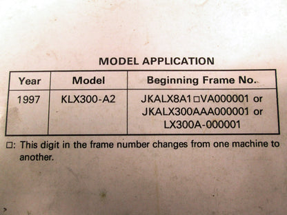 OEM Kawasaki 99924-1200-51 Service Manual Supplement KLX300A