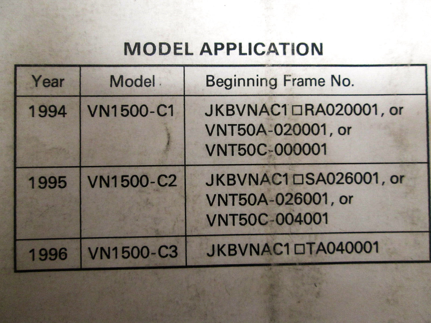 OEM Kawasaki 99924-1170-52 Service Manual Supplement VN1500C3