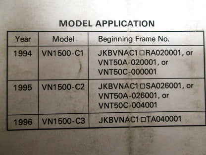 OEM Kawasaki 99924-1170-52 Service Manual Supplement VN1500C3