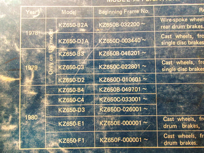 OEM Kawasaki 99924-1007-03 Service Manual KZ650