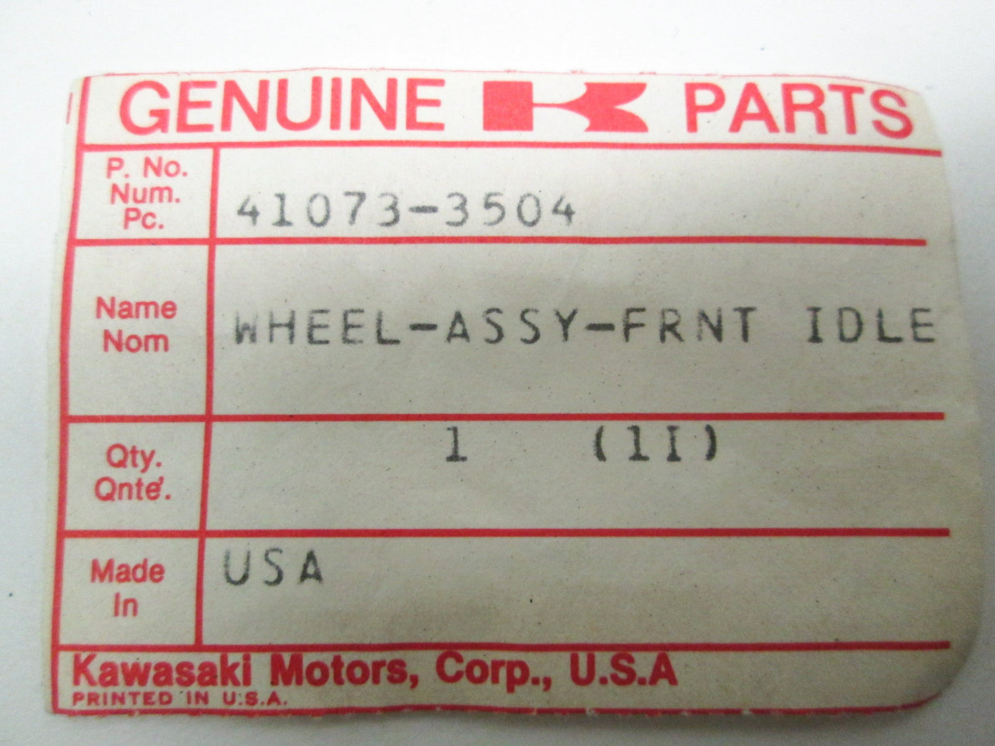 NEW OEM Kawasaki Front Idler Wheel 41073-3504 NOS