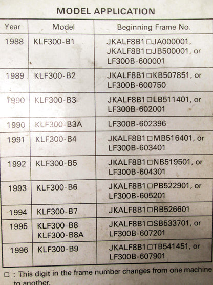 Kawasaki 1988-1996 KLF300 Bayou300 Service Manual 99924-1100-53